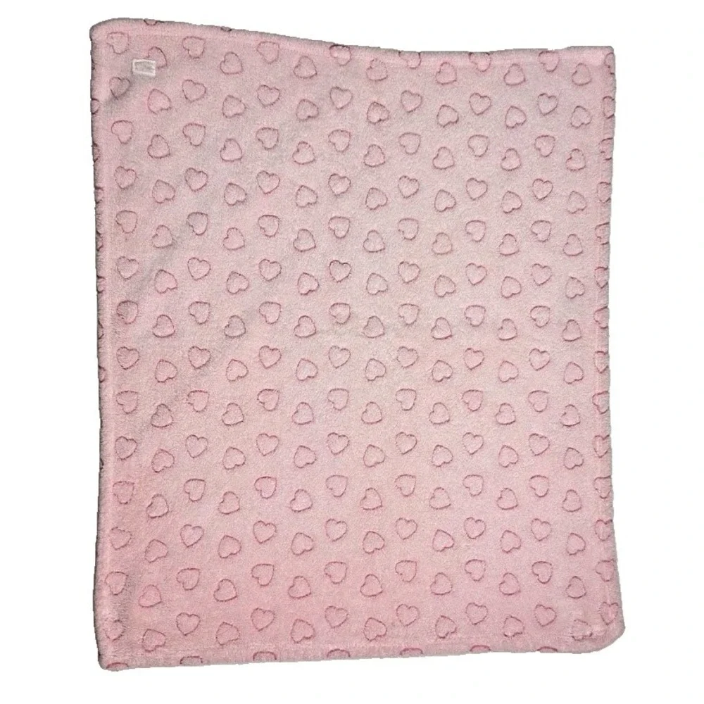 DKNY Baby Girl Pink Heart Blanket Soft Fleece Lovey htf Security 30x34